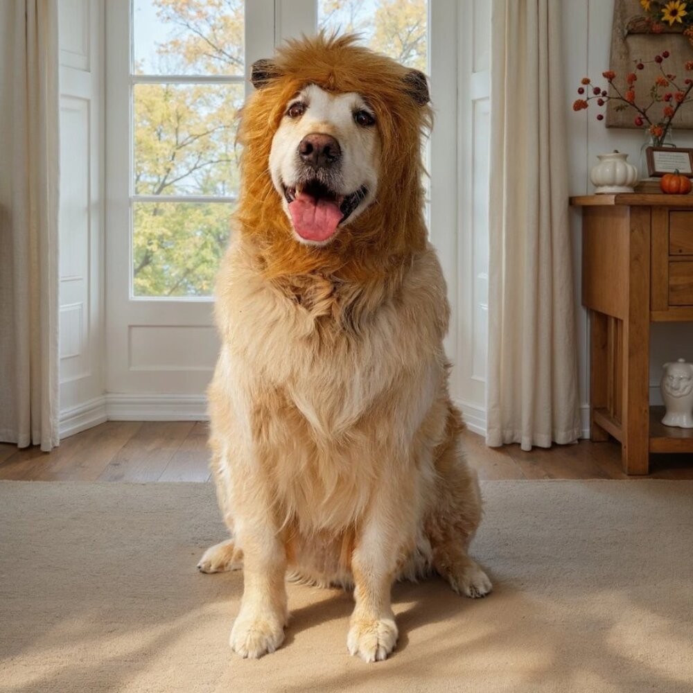 New Lion Mane Hat Dog Pet Halloween Costume Ears Size M/L  Includes soft brown e